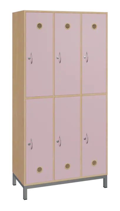 SBS-2233 šatní skříň 6-boxová, 1800x900x400 mm, kovové nohy, korpus bříza irská, dvířka pastelově růžová